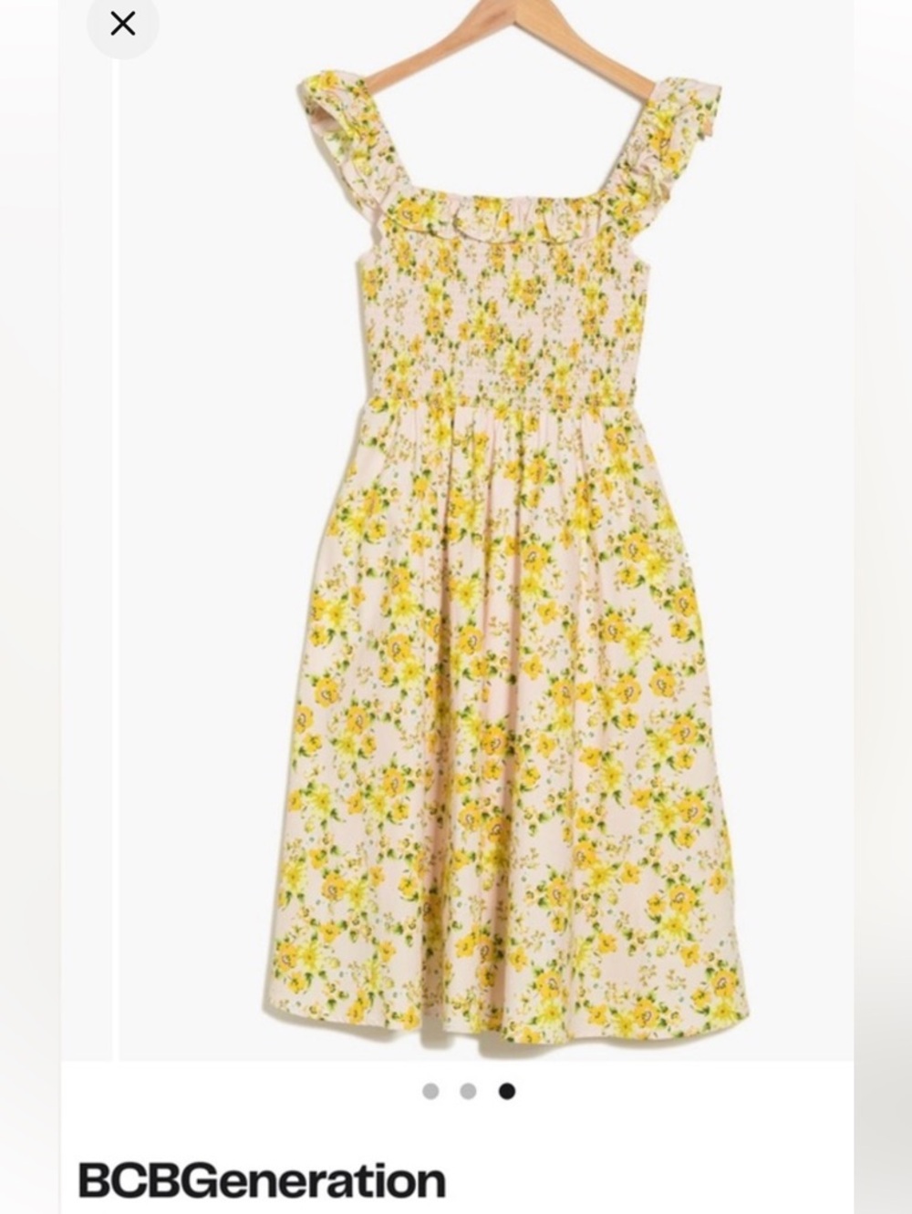 BCBGeneration Pink and Yellow Floral Smocked Midi Dress size 6